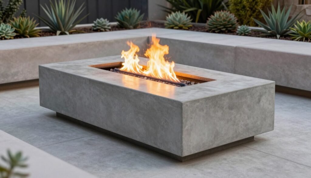 sleek concrete fire pit with smooth finish and contemporary design