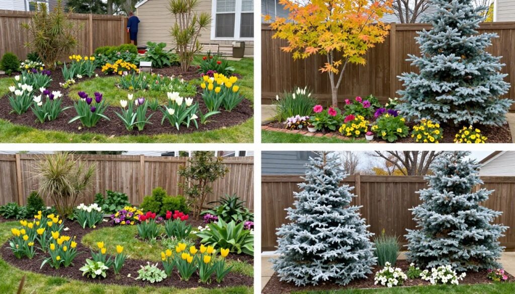 small backyard garden showing flowers blooming in multiple seasons