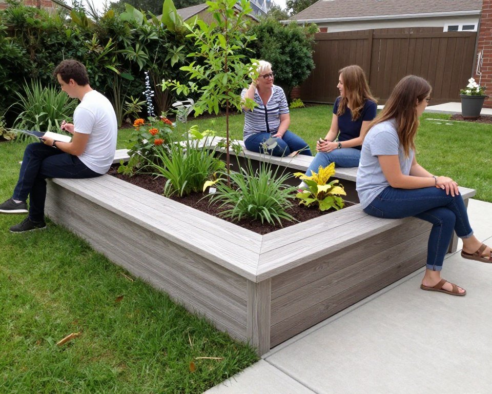 small space garden featuring raised bed that doubles as seating area border