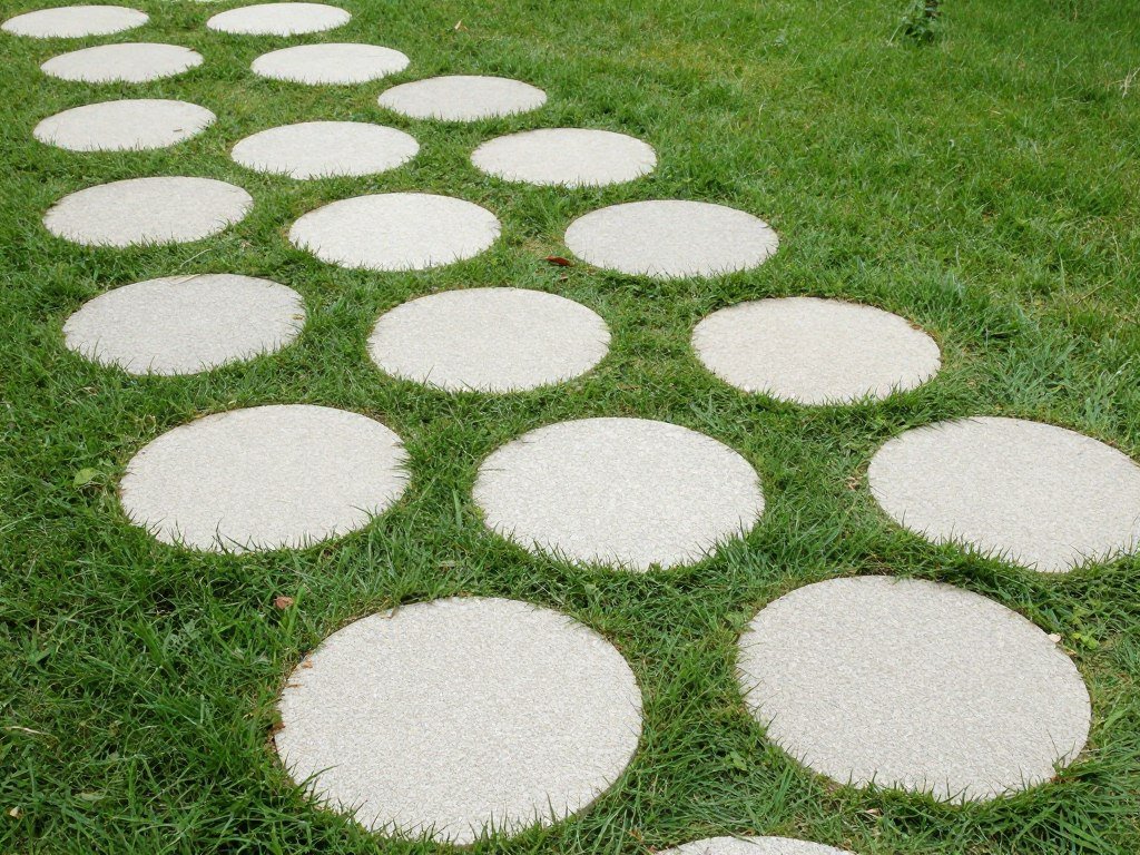 stepping stones through lawn and garden