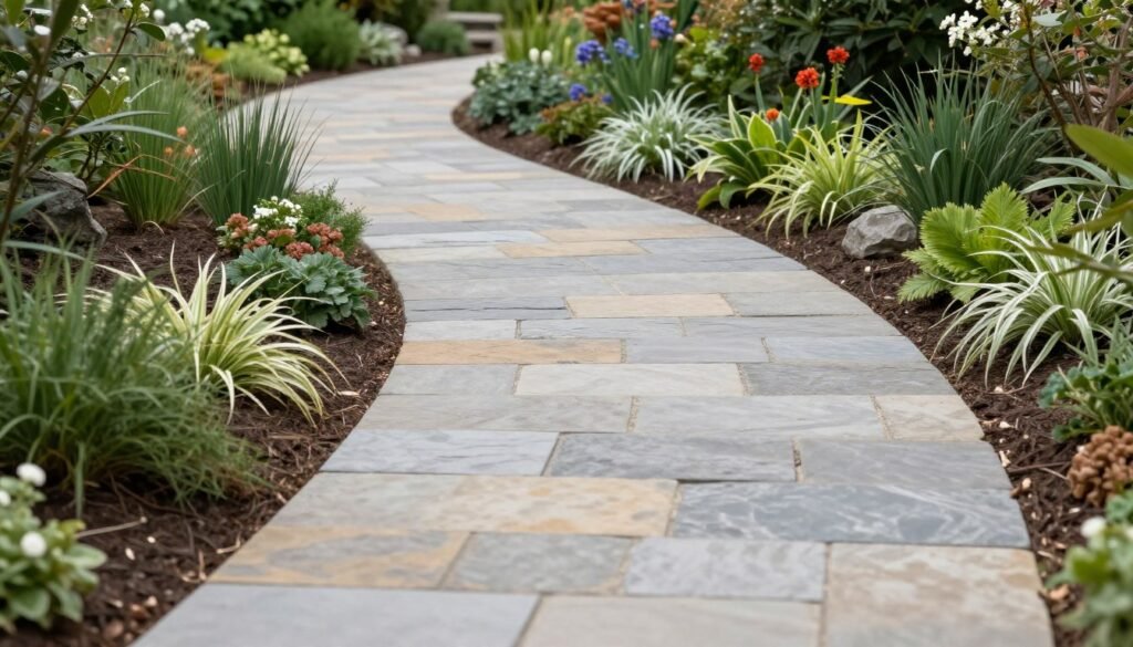 stone pathway through garden