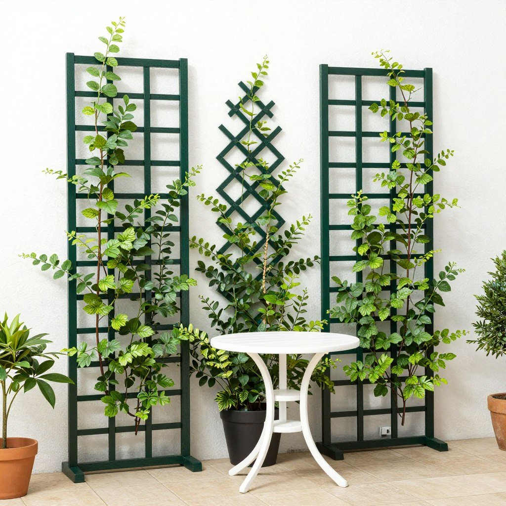 trellis with climbing vines on small patio