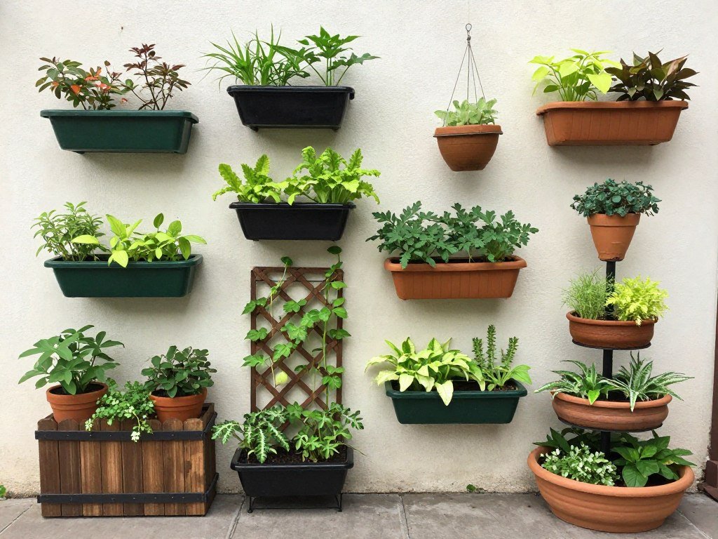 vertical garden with various plants and structures