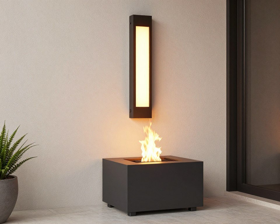 vertical wall-mounted fire feature for small space