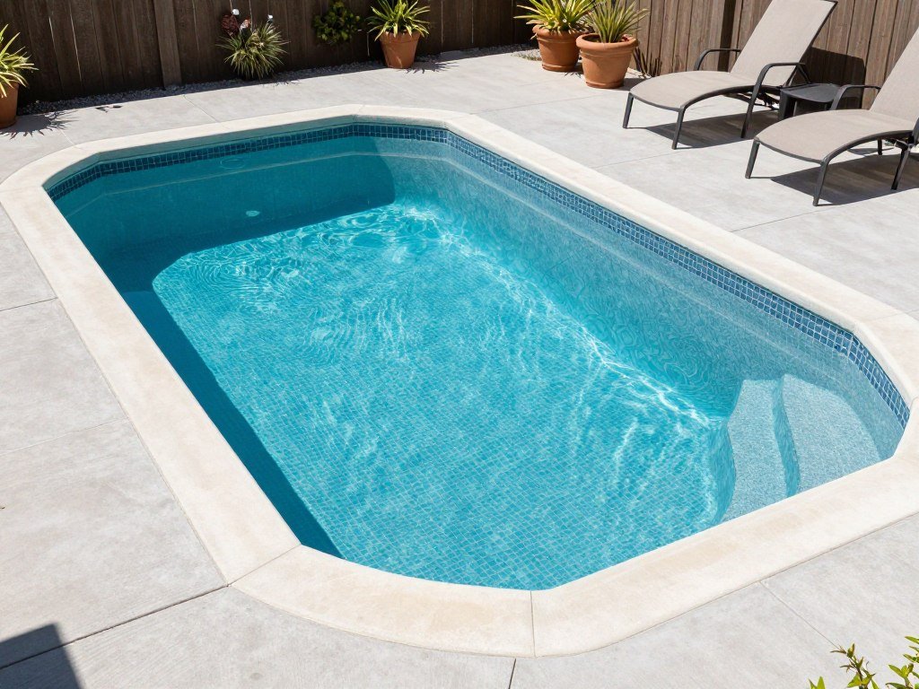 vinyl liner pool with decorative patterned liner and surrounding pavers