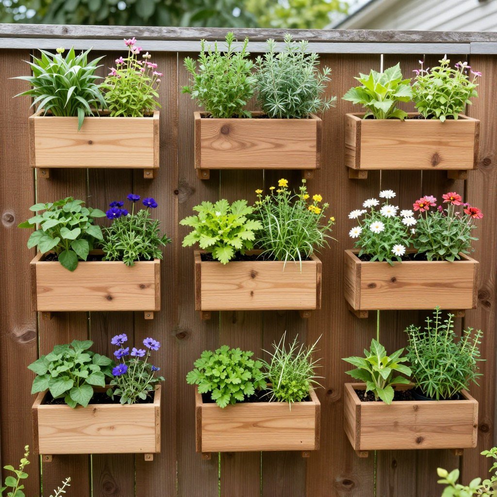 wall-mounted planter boxes with herbs