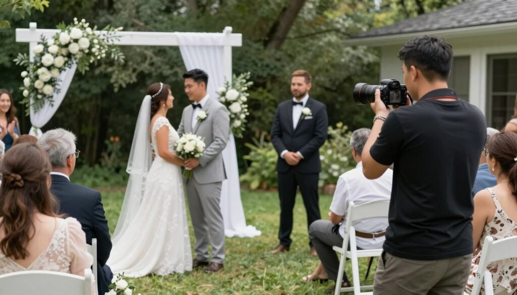 wedding photographer capturing backyard ceremony moments