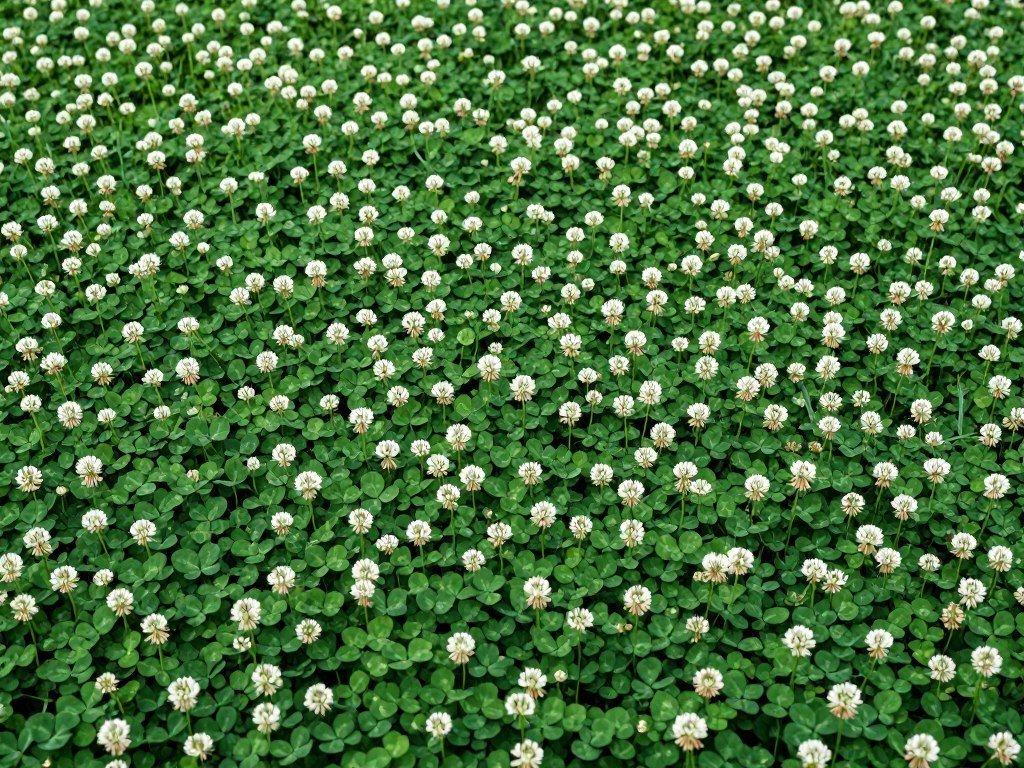 white clover groundcover lawn with small flowers blooming